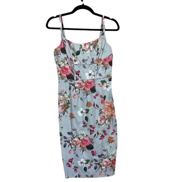 Asos Spaghetti Strap Floral Bodycon Midi Dress Blue Multi Size 6 - Picture 1 of 8